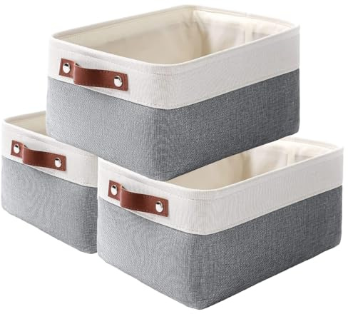 Mangata Stoff Aufbewahrungskörbe, 3er Set Organizer Box für Zuhause, Schlafzimmer, Wohnheim, Make-up(Kaltes Grau, Klein)