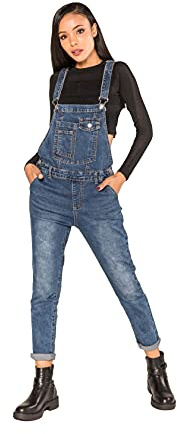 Nina Carter Salopette in jeans da donna, jeans boyfriend, tuta in denim, aspetto usato, salopette estiva, M