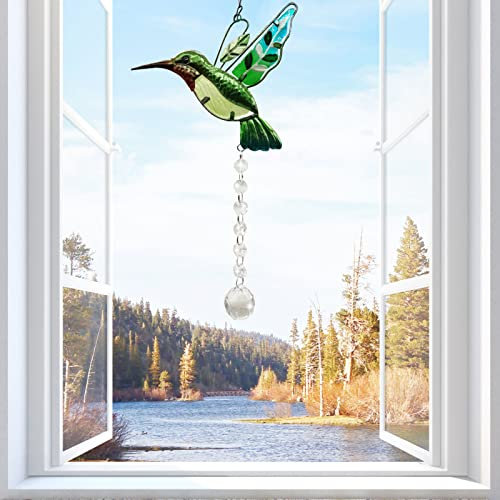 Hummingbird Sun Catchers for Windows, SUHANIOP Crystal Suncatcher Stained Glass Garden Hanging Decoration Rainbow Maker Ornament, Gifts for Women Girls Bird Lovers