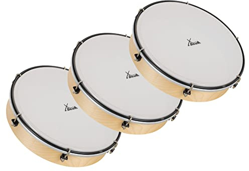 XDrum HTM-10K 10 Handtrommel mit Kunststoff-Fell 3x Set, 4 cm), Höhe: 6 cm | Durchmesser: 10 (25, 4 cm), Robustes Polyesterfell, Holzrahmen aus Ahorn, 6 Spannhaken zum Stimmen der Trommel