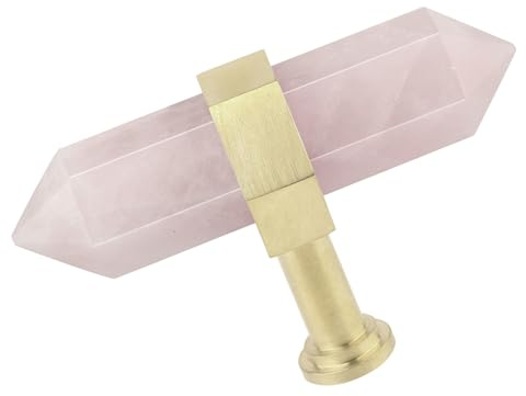 KYEYGWO 2 Stück Rosenquarz Heilstein Punkt Möbelknöpfe mit Schrauben, Messing Schubladenknöpfe Kristall Sechseckiger Schrankknöpfe Haus Decor Kommodenknöpfe Hexagonal Garderobe Ziehgriff