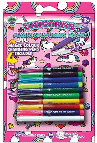 Splat Planet Unicorn Magic målarbok med magisk färgskiftande pennor set – magisk konst A4-storlek målarbok – färgskiftande magisk färgpennor set