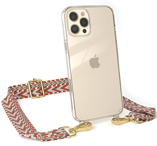 EAZY CASE Handykette - Verstellbares Taschenband kompatibel mit iPhone 12 Pro Max, Schulterriemen, Handykordel mit Silikon Hülle, Umhängetasche, Blau Rot Gold