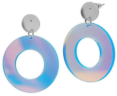 Soul-Cats 1 Paar Retro Creolen Ohrstecker Ohrringe Hoops 80er Style irisierend Acryl Damen