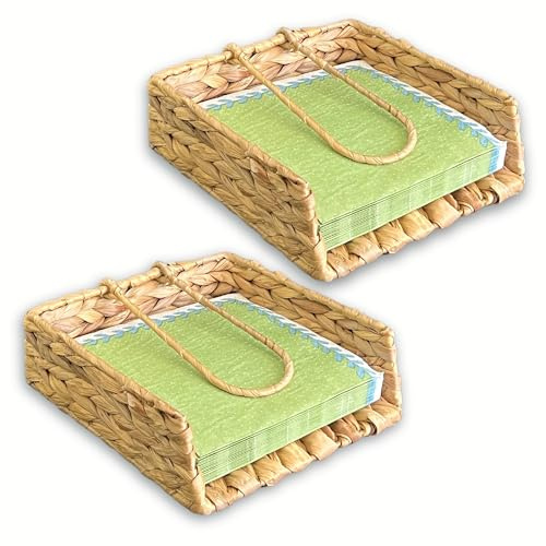 Eneocare Juego de 2 servilleteros cuadrados | Servilletero de cóctel, servilletero plano | Servilletero de mimbre para baño, restaurante, comedor, bar (jacinto de agua, cuadrado)