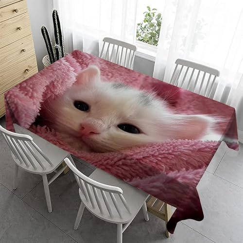 Syhi Qlty Bierzeltgarnitur Klein Tischdecke Abwaschbar 100x140 cm - Pinke Katze Tischdecke Outdoor Tischdecken Fleckschutz Gartentischdecke Wasserabweisend Stoff Table Cloth