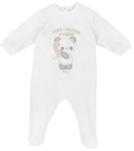 Chicco Tutina Con Apertura Patello, In Ciniglia, Pigiama Unisex - Bimbi 0-24, Bianco (3) 1M, 0 mesi