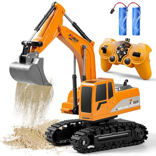 Daioller Escavatore telecomandato da 3 4 5 6 anni, escavatore elettrico con pala metallo/luce/suono/rotazione a 360°, giocattolo idraulico Rc Digger per bambini