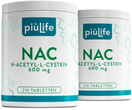 NAC N-Acetil-Cisteina 600mg PiùLife, 420 Compresse | 1 al giorno, Precursore del Glutatione, Antiossidante, Sistema Immunitario, n acetilcisteina Mucolitico e Fluidificante