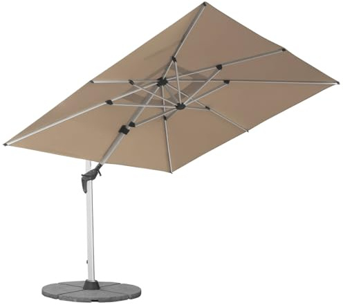 anndora® ALU Ampelschirm 3x4m Dark Natural | 300x400 cm,Kurbelsystem, Drehbar, Neigbar, Krone knickbar Marktschirm, Gartenschirm, 4 Stück Granitplatten 120kg
