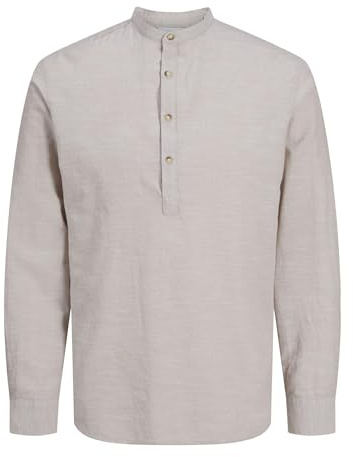 JJESUMMER - Maglietta Half Placket LS SN, Crockery, M