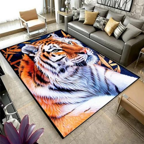 Wohnzimmer Teppich, 3D Teppich Tiger-Dschungel-Tierwelt rutschfeste Plüsch Akzentteppiche Für Wohnzimmer Schlafzimmer Kinderzimmer Teppich Spielzimmer Teppich Für Kinderteppiche, 120 X 160 cm / 4-0A0