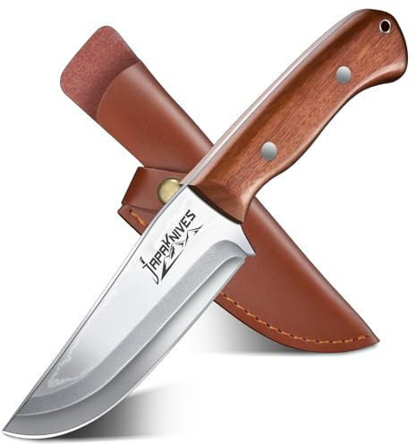 Japaknives coltello da campeggio lama fissa coltello di sopravvivenza con fodero in pelle manico in palissandro coltello da esterno regalo per gli uomini