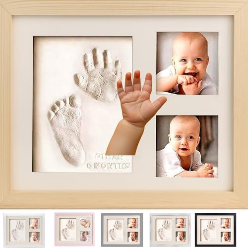 Bubzi Co Baby Footprint Kit, Baby Foot and Hand Print Kit, Baby Keepsake Frame, Nursery Pictures Frames, Hand Print Mould Kit, New Mom Gifts (Natural Wood)