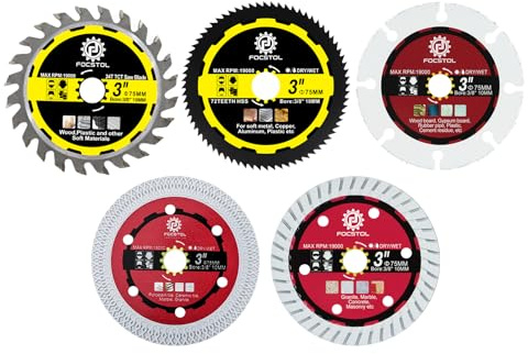 FOCSTOL Trennscheibe Set - 5 Stück 75mm x 10mm Diamant Sägeblatt für Porzellan Fliesen Holz Beton Metall für Winkelschleifer