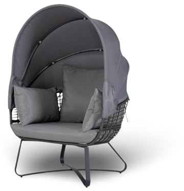 Egg Chair Loungesessel 110x156 cm Gartensessel mit Dach Outdoor Hängesessel | BURI, faltbares Sonnendach, bequeme Polsterung, wetterfest, Relaxsessel, Terrasse, Balkon, Gartenmöbel, Komfort