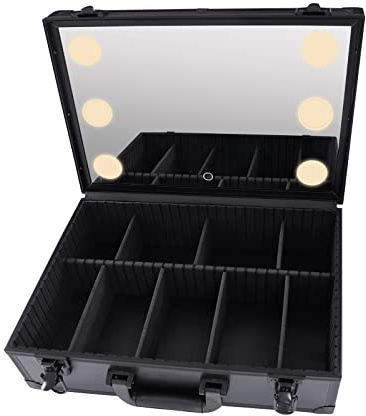 Mallette de maquillage avec miroir et lumières - Organiseur de cosmétiques - Mallette de transport pour le rangement de cosmétiques, bijoux, accessoires électroniques - Noir, Noir , Moderne