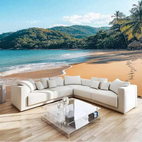 Verde Fotomural paisaje costero de playa Fotomural Pared, 250x175 cm Papel Pintado 3D, Fotomurales Decoración de Comedores Moderna Lana Sala Cuarto Salón