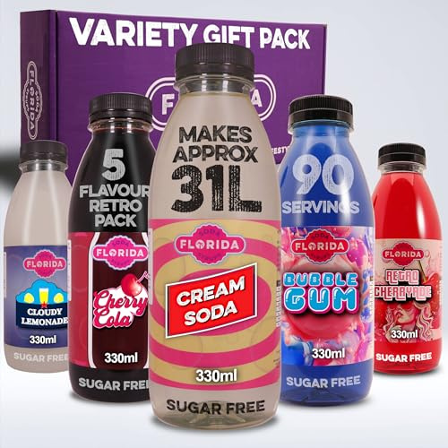 Florida Soda Syrup Compatible With Sodastream - Retro Flavours Aspartame & Sugar Free Cream Soda, Lemonade, Bubblegum, Cherryade & Cherry Cola