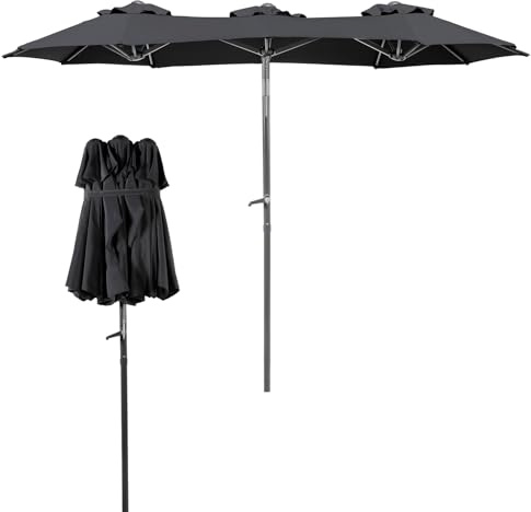 Mojawo Doppelter Kurbelschirm Gartenschirm Sonnenschirm Balkonschirm Schirm 300 x 150 xH.220cm knickbar Polyester, Farben:Anthrazit