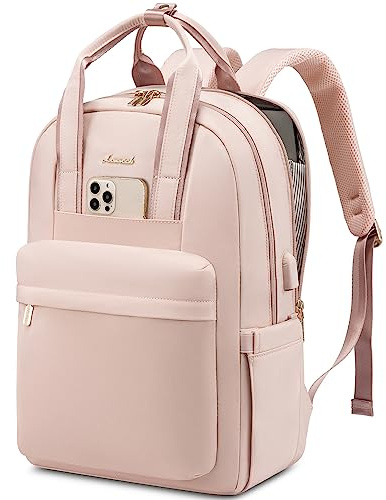 LOVEVOOK Damen Rucksack, 15,6 Zoll Laptop Schulrucksack Teenager Mädchen mit Laptopfach, Wasserdicht Cityrucksack Reiserucksack Modern, Elegant Lehrertasche Backpack Women für Freizeit Reise, Rosa