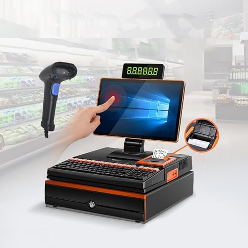 QYMLSH All-in-one-Registrierkasse, Intelligentes Registrierkassensystem, Klappbares LCD-Touchscreen-Kassendisplay, Kommerzielle Registrierkasse Mit Um 360° Drehbarem Kundendisplay for Die Gastronomie