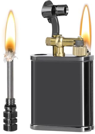 CHOICEDC Vintage Trench Lighter, Permanent Match, Cool Pipe Lighter, Unique Metal Lighters, Antique Kerosene Lighters Fluid Refillable, Reusable Waterproof Forever Matches, Classic Gift for Men,Black