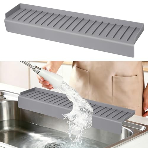 Sink Edge Protector with Suction Cup, 14 20 24 30, Silicone Sink Splash Guard for Kitchen & Bathroom, Protect Countertop from Scratches, Stains, for Stainless Steel Granite Quartz
