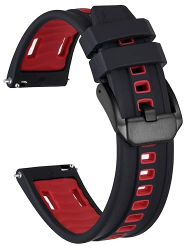 Ayadoo Bicolor Silicone Watch Strap, Waterproof Replacement Quick Release Sporty Band with Stainless Steel for Men Women, Band Width 20mm 22mm 24mm