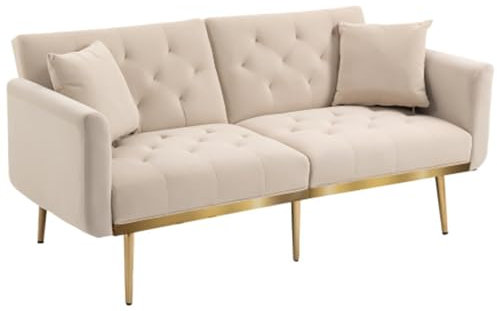 DDZJTPP Samt Sofa Polstersofa 2-Sitzer Stoffsofa Loungesofa Couch Wohnzimmer Möbel Mit Armlehnen Im Modernen Design, Für Kleine Wohnung Im Wohnzimmerstudio,Beige