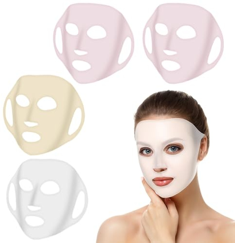 Oruola 4 piezas Mascarillas Cubierta,Máscara de silicona,Máscara facial reutilizable Cubierta de Silicone,Antiarrugas Silicona Mascarilla,Soporte Hidratante para Mascarilla Facial Previene La