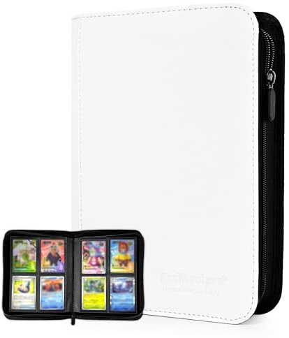 ARCHIVALPRO Premium Trading Card Binder 4 Pocket 160 Card Binders with Zip Side Loading No Ring Album for TCG & Sports Collectibles(White)