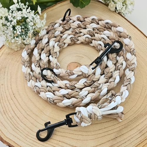 beige-braune Hundeleine geflochten, stabil, beige, braun, schwarz, Creme, strapazierbar, Handmade, Mehrfarbig, Paracord, personalisierbar, Paracord, Multicolor (1,50 Meter)