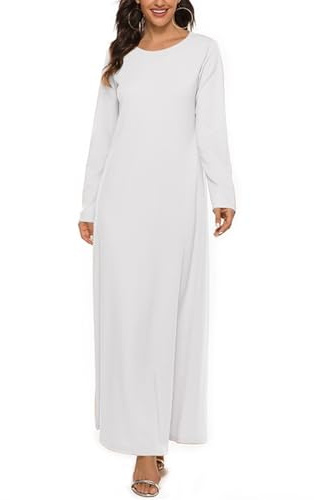 Camicia da notte da donna, a maniche lunghe, in cotone, tinta unita, da notte, da donna, morbida, comoda, per il tempo libero, scollo rotondo, pigiameria, morbido pigiama