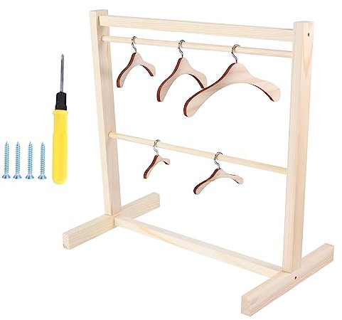 Kisangel Holzpuppenkleiderbügel Set Kleiderbügel Für Puppen Aus Holz Puppenkleiderständer Puppenkleiderbügel in Holzfarbe