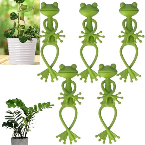 BelleVive 5 Piezas Soporte para Plantas en Forma de Rana, Sujetadores para Plantas Rana Verdes, Portatiesta para Macetas de Rana, Decoraciones Colgantes de Ranas