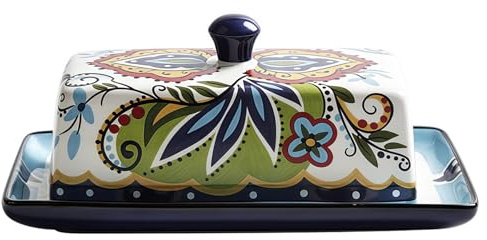 Beurrier avec couvercle pour comptoir, support à beurre en céramique à motif floral