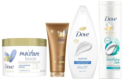 Dove Total Hydration Body Care Pack with Nourishing Lotion, Summer Tan Mousse, Hydrating Shower Butter & Gentle Body Wash, Complete Daily Skincare Routine for Smooth, Radiant Skin