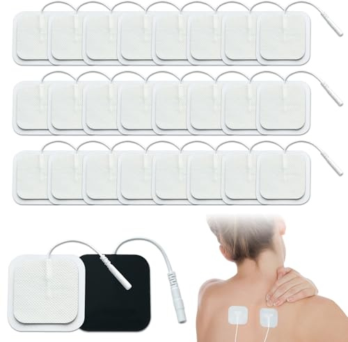 KASURE 24 Stück TENS Elektroden Pads, Tens Gerät Pads Selbstklebende Elektroden Tens Gerät 50 x 50 mm Tens Elektroden wiederverwendbar zur Linderung von Muskel für TENS Geräte and EMS Trainer