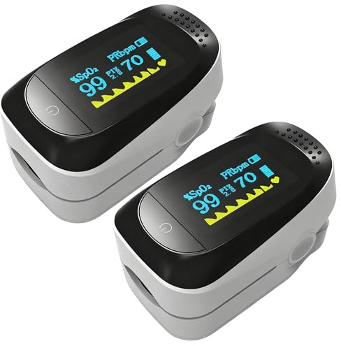 Pulsoximeter,Fingerpulsoximeter,Oximeter ideal zur schnellen Messung der Sauerstoffsättigung (SpO2)-Einfacher Pulsmesser für Erwachsene–OLED Anzeige (B, 2 Stück)