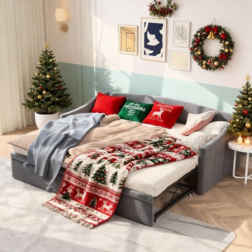 Lodera Sofá cama Convertible de 2 plazas 90/180 x 200 cm, cama sofá de 2 personas con somier de láminas, Multifuncional Marco de cama acolchado para 2 personas de terciopelo, sin colchón