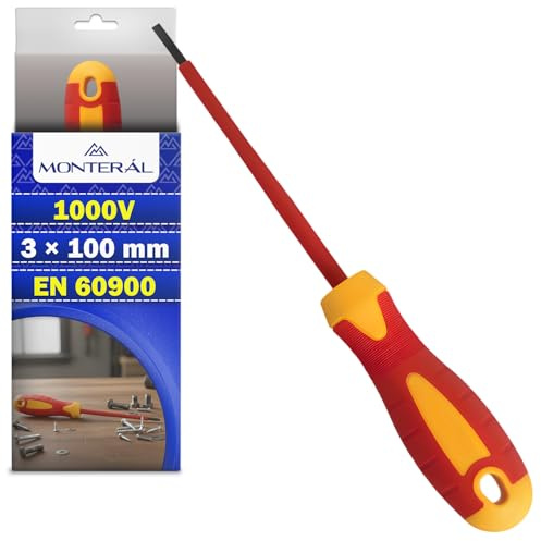 Tournevis Electricien 3x100 mm 1000V avec Embout Magnétique Isolé Plat SL 3 | Tournevis Electrique Conforme à Norme EN 60900 Certifié VDE - MONTERAL
