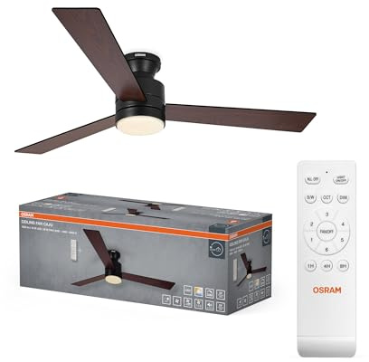 OSRAM LED-takfläkt, tyst, fjärrkontroll | Ceiling Fan Caju, Ceiling Fans with Lighting, Svart|Trädekor, 1320 mm dia, 50000 h, 1-Pack