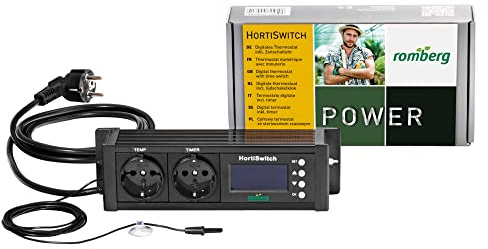 Romberg HortiSwitch 12093103 Thermostat numérique pour serres d'intérieur avec minuterie et capteur de température Noir
