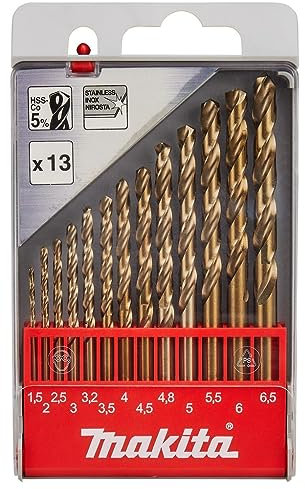 Makita HSS-Cobalt - Set di punte per trapano metriche, diametro 1-6,5 mm/0,5 mm (set da 13 pezzi)