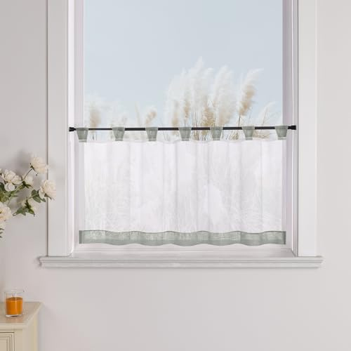 Yujiao Mao Voile Scheibengardine mit Schlaufen, Weiß Grau, HxB 60x90 cm | Küchengardine, Bistrogardine für Küche und kleine Fenster, transparente Kurzgardine, Sichtschutz, Landhausstil