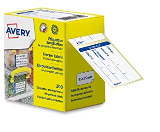 AVERY - Rulle med 200 förtryckta frysetiketter för matspårbarhet för restaurang eller hem - 65 x 35 mm