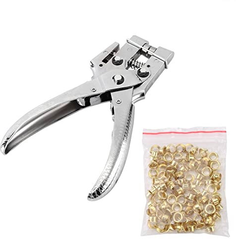 Set di pinze per punzonatura, Kit di Attrezzi con 100 Occhielli e pinze per Buchi in Pelle, Tessuto, Cintura, Vestiti