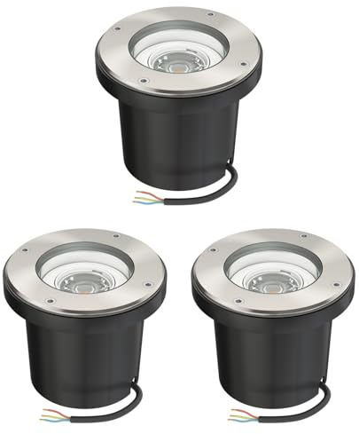 ledscom.de 3x Boden-Einbauleuchte BOFU für außen schwenkbar Edelstahl rund IP67 150mm Ø inkl. 5,558W LED Lampe 535lm 30° weiß
