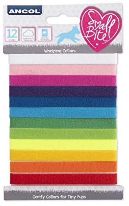 Ancol Welpen-Halsbänder, 12 leuchtende Farben zur einfachen Identifizierung, extra weich, leicht, Verstellbarer Klettverschluss, 10 mm x 23 cm, 1 Karte mit 12 Stück